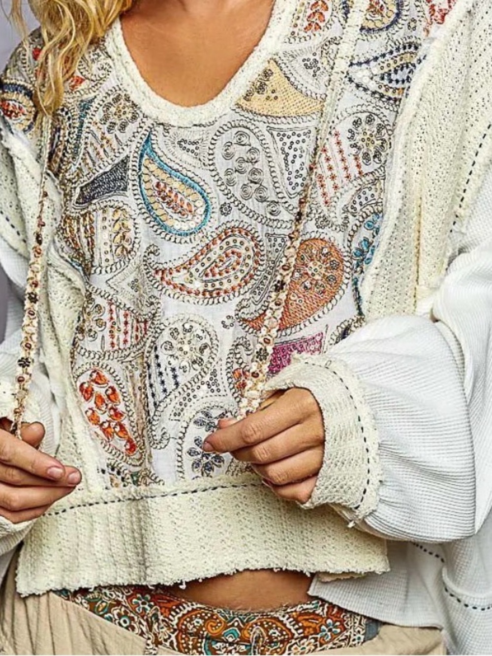POL Cream Paisley Embroidered Sweater with Multicolor Accents - Picture 6 of 7